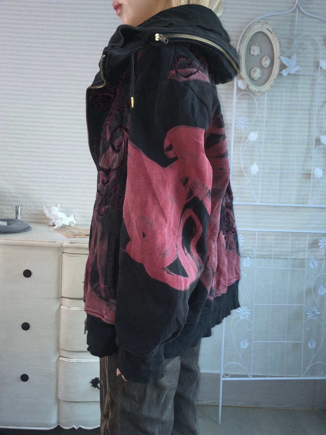 일본빈티지 오리엔탈 자수 블랙 후드집업 상품이미지7