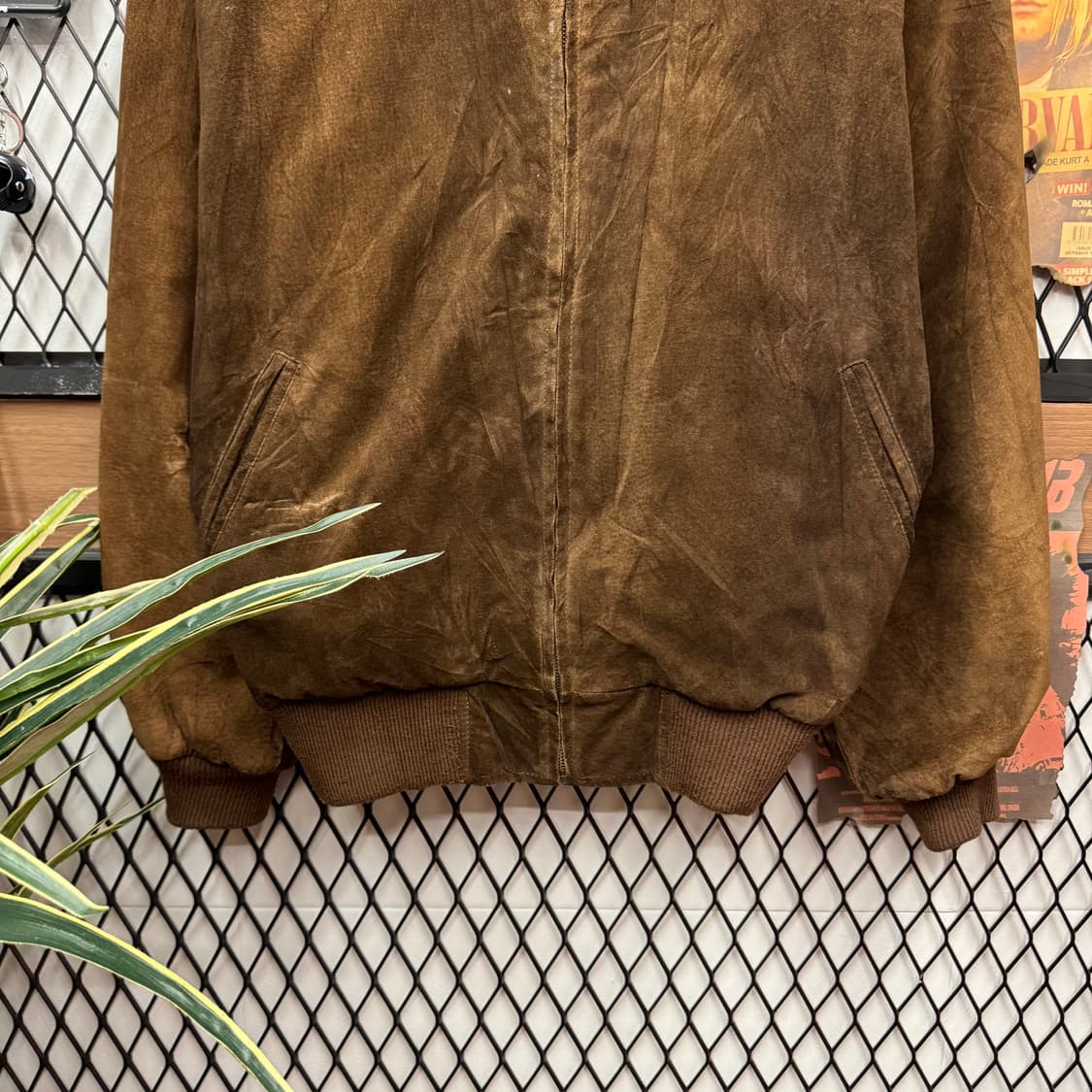 90s JPN VINTAGE 스웨이드 집업 자켓 시보리 포인트 브라운 상품이미지4