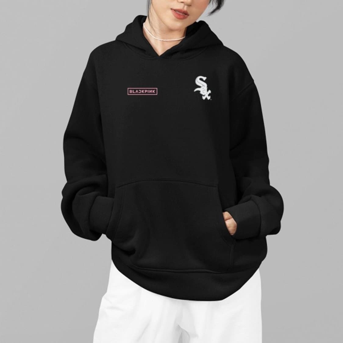 새상품 블랙핑크 MLB 시카고 화이트삭스 후드티 한정판 XXL 상품이미지2