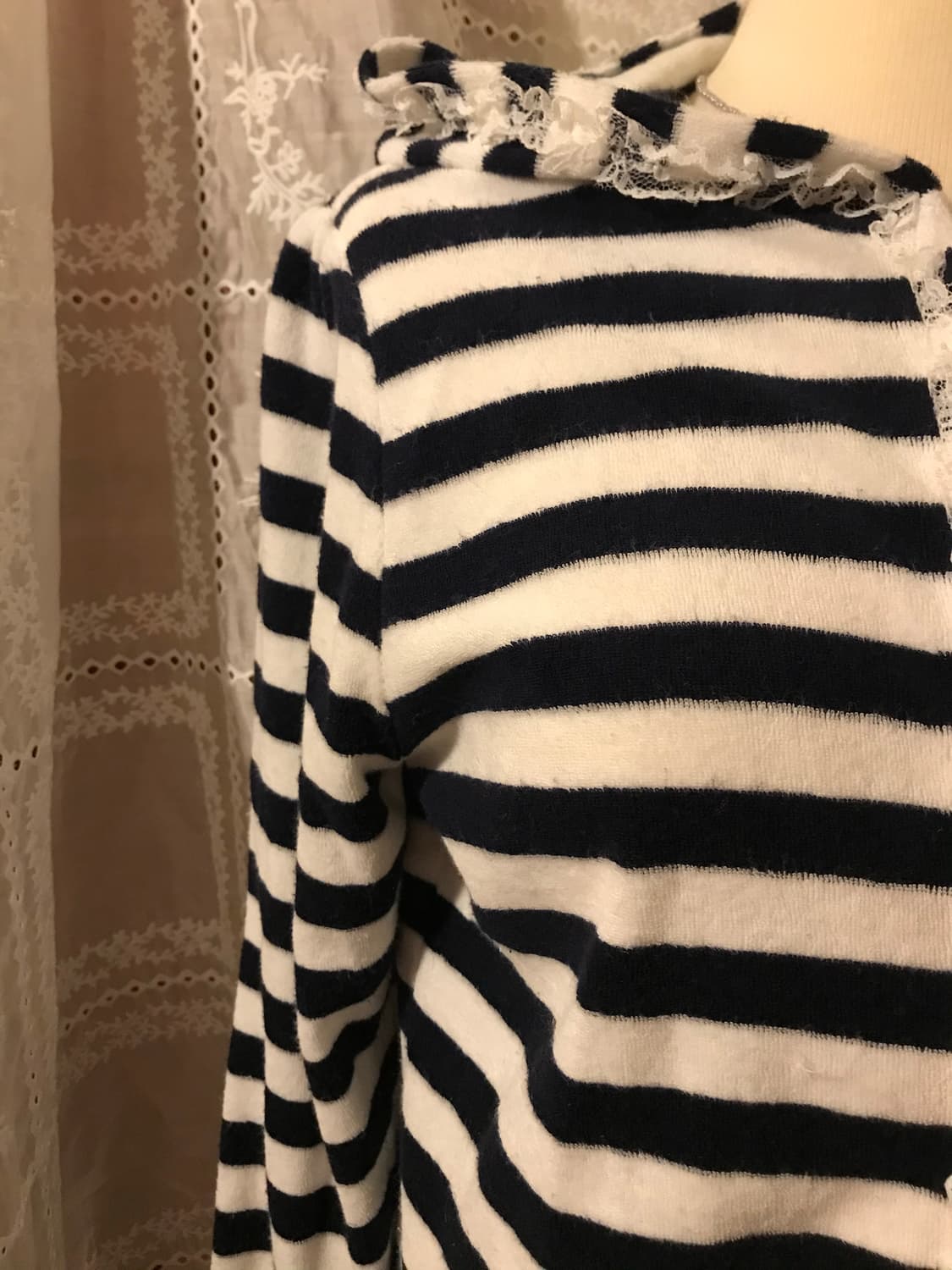 빈티지 스트라이프 레이스 후드집업 상품이미지3