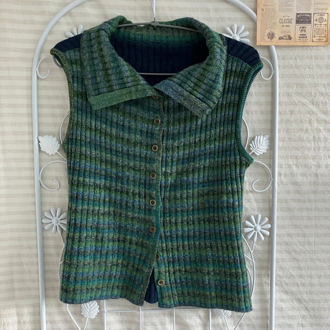 빈티지 그린 네이비 니트 조끼 915 y2k 스트릿 모리 갸루 일본빈티지 상품이미지1