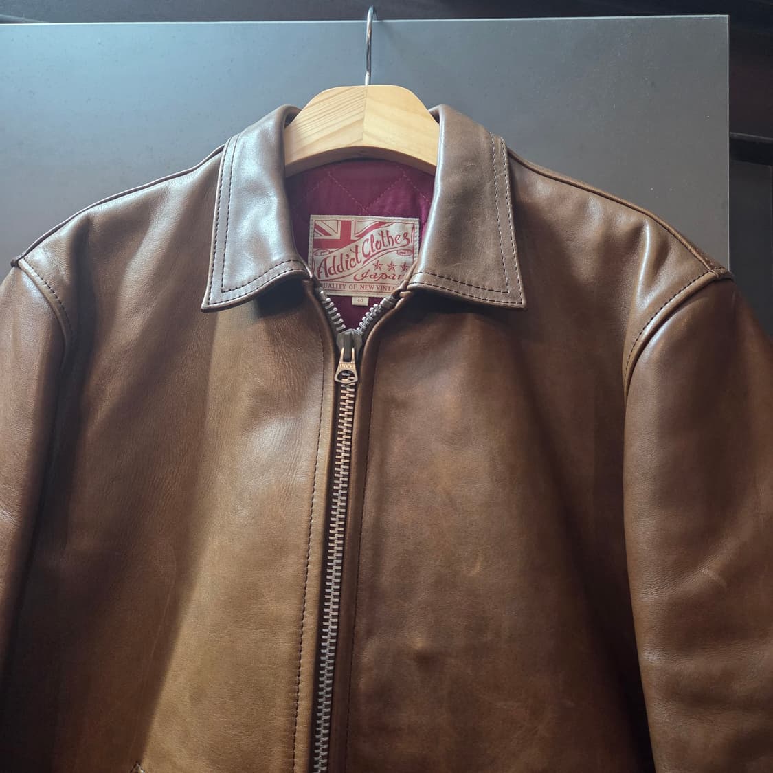 어딕트클로즈 ad-01 싱글 레더 자켓 호스하이드 브라운 (40) 상품이미지3