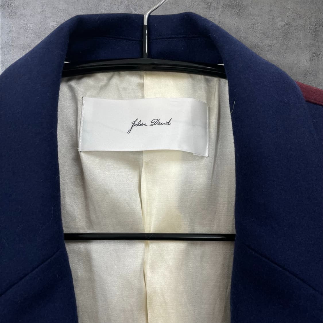 줄리앙 데이비드 Julien David 네이비 버건디 배색 울 코트 XS 상품이미지3