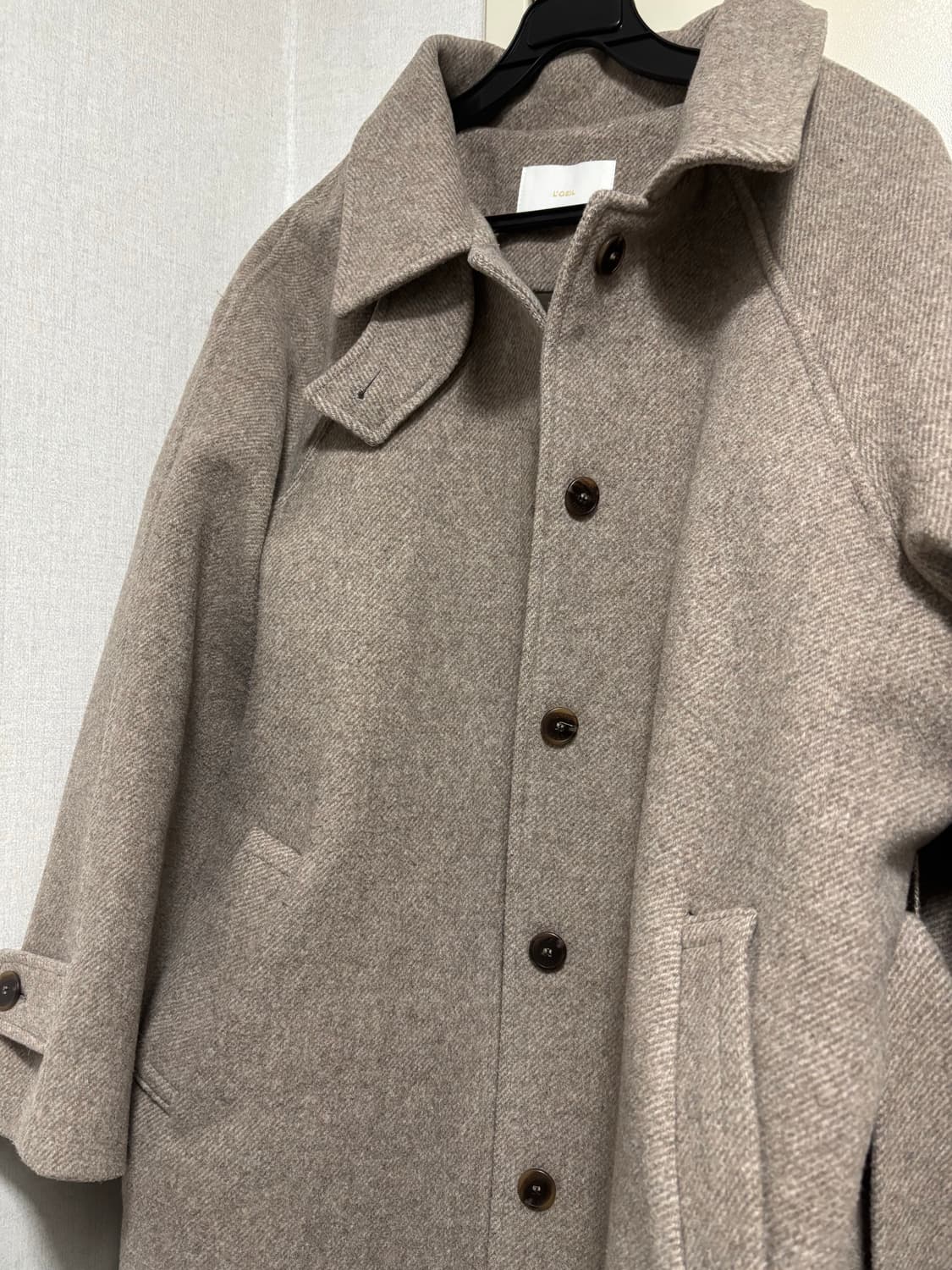 로에일 헤링본 울 롱코트 베이지 상품이미지4