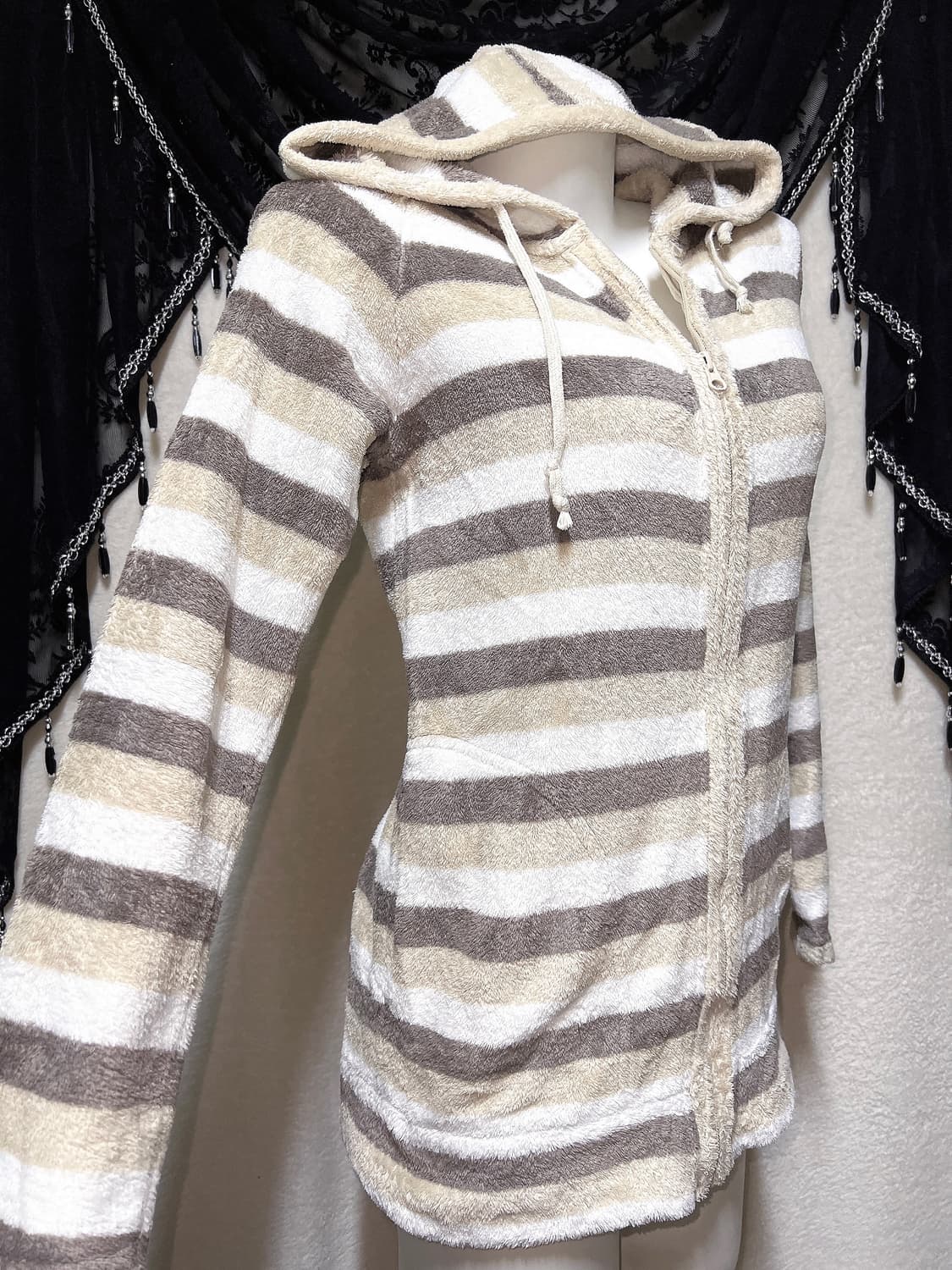 라떼갸루 리락쿠마 스트라이프 후리스 후드집업 룸웨어 홈 잠옷 러블리 핀터 상품이미지3