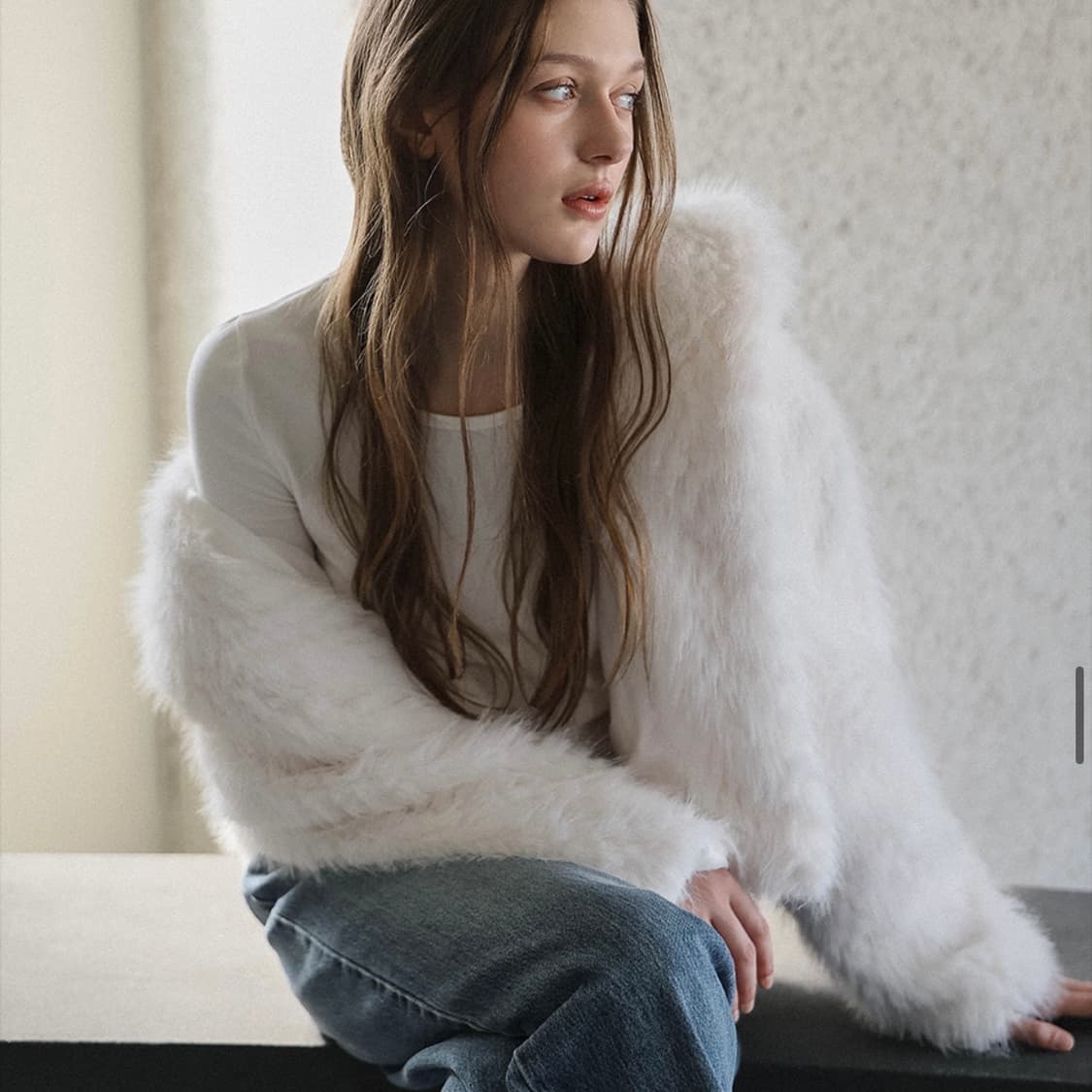 드헤베 Overfit Hood Fur Jacket 아이보리 상품이미지3