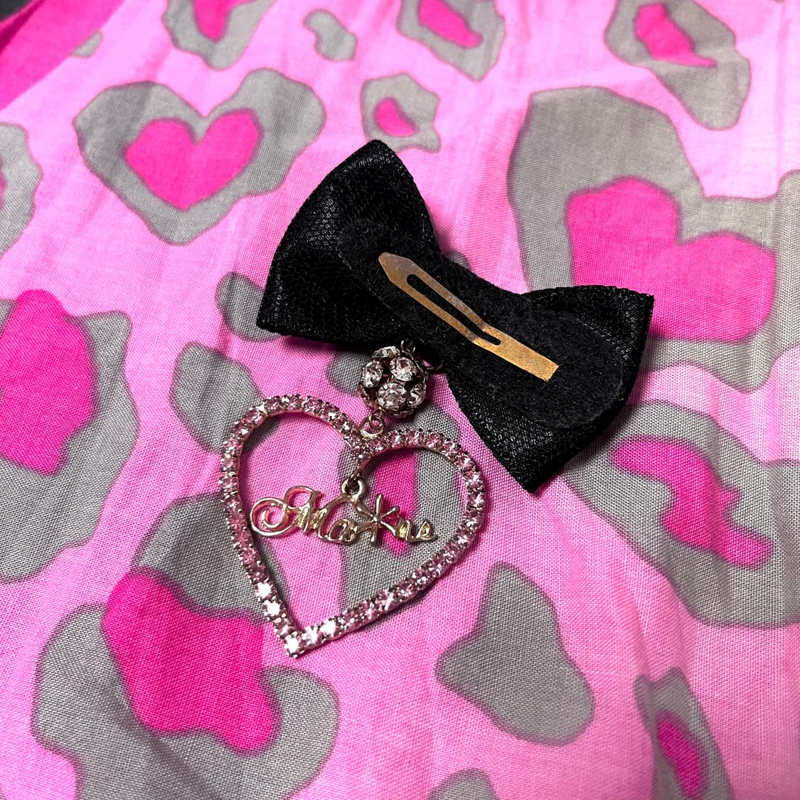MA*RS마즈 핑크 큐빅스톤 하트참 미니 리본 헤어핀 히메로맨틱갸루 핀터 상품이미지2