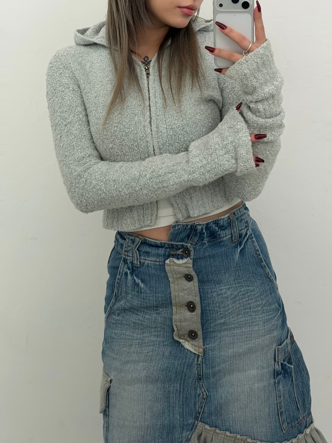 민트 소프트 크롭 후드 집업 상품이미지2