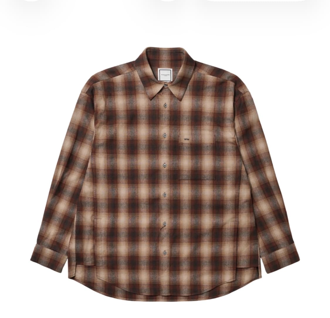 우영미 체크 백 로고 셔츠 브라운 - 24FW 46사이즈 상품이미지1