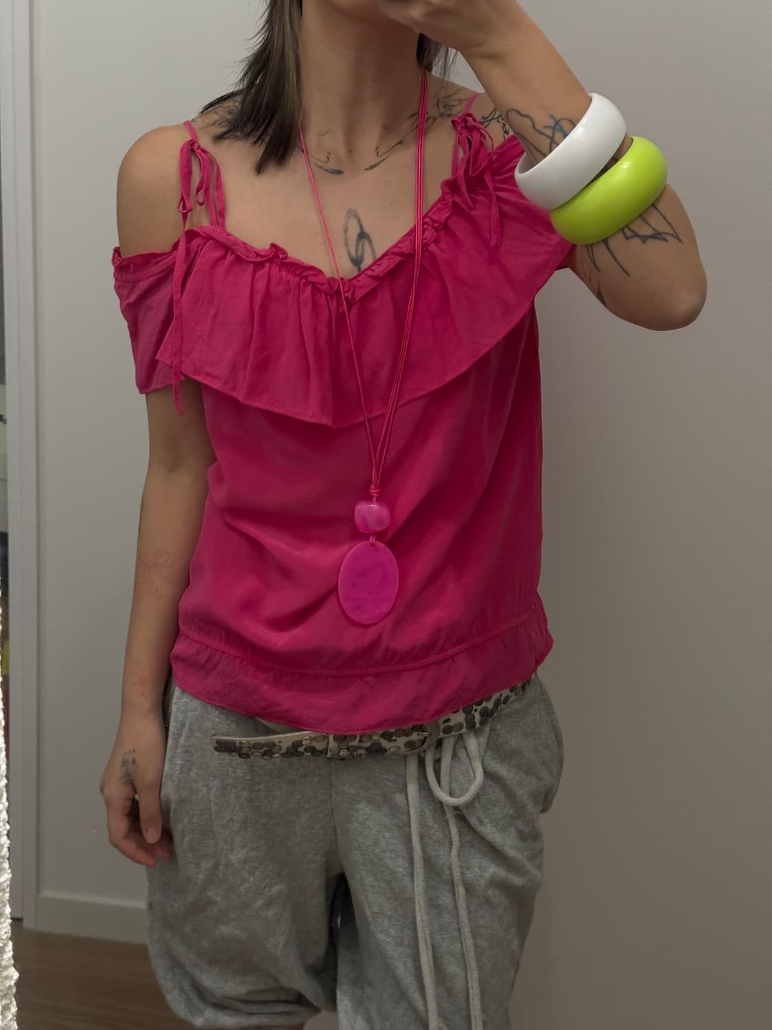 Y2K 핑크 러플 슬리브리스 상품이미지4