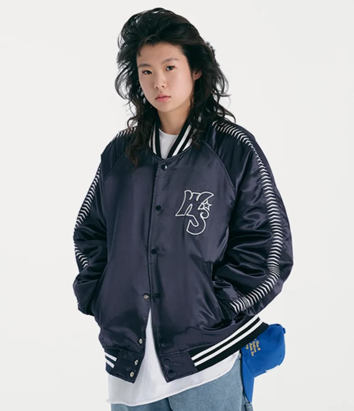 WKNDRS 위캔더스 바시티 자켓 W SATIN JK (NAVY) M 상품이미지3