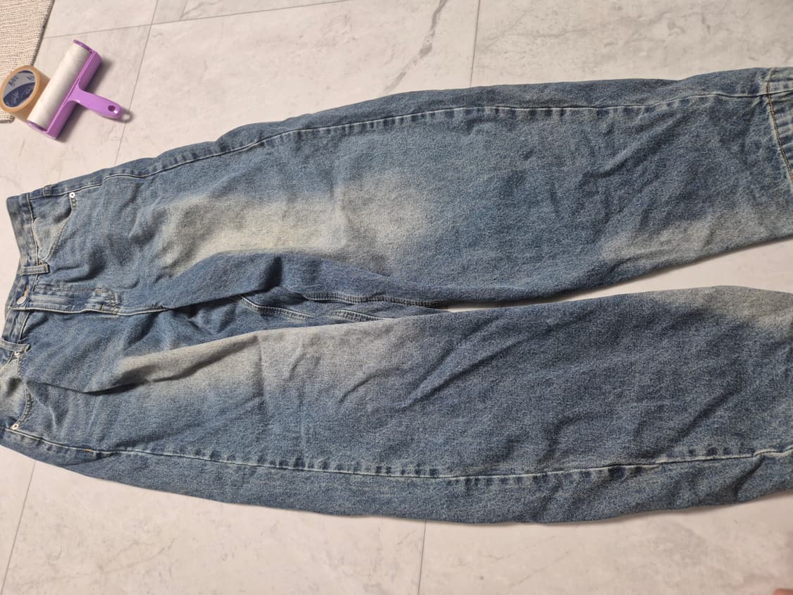 이지노이지 오일 워시드 배기 와이드 데님팬츠 - 딥블루 상품이미지2