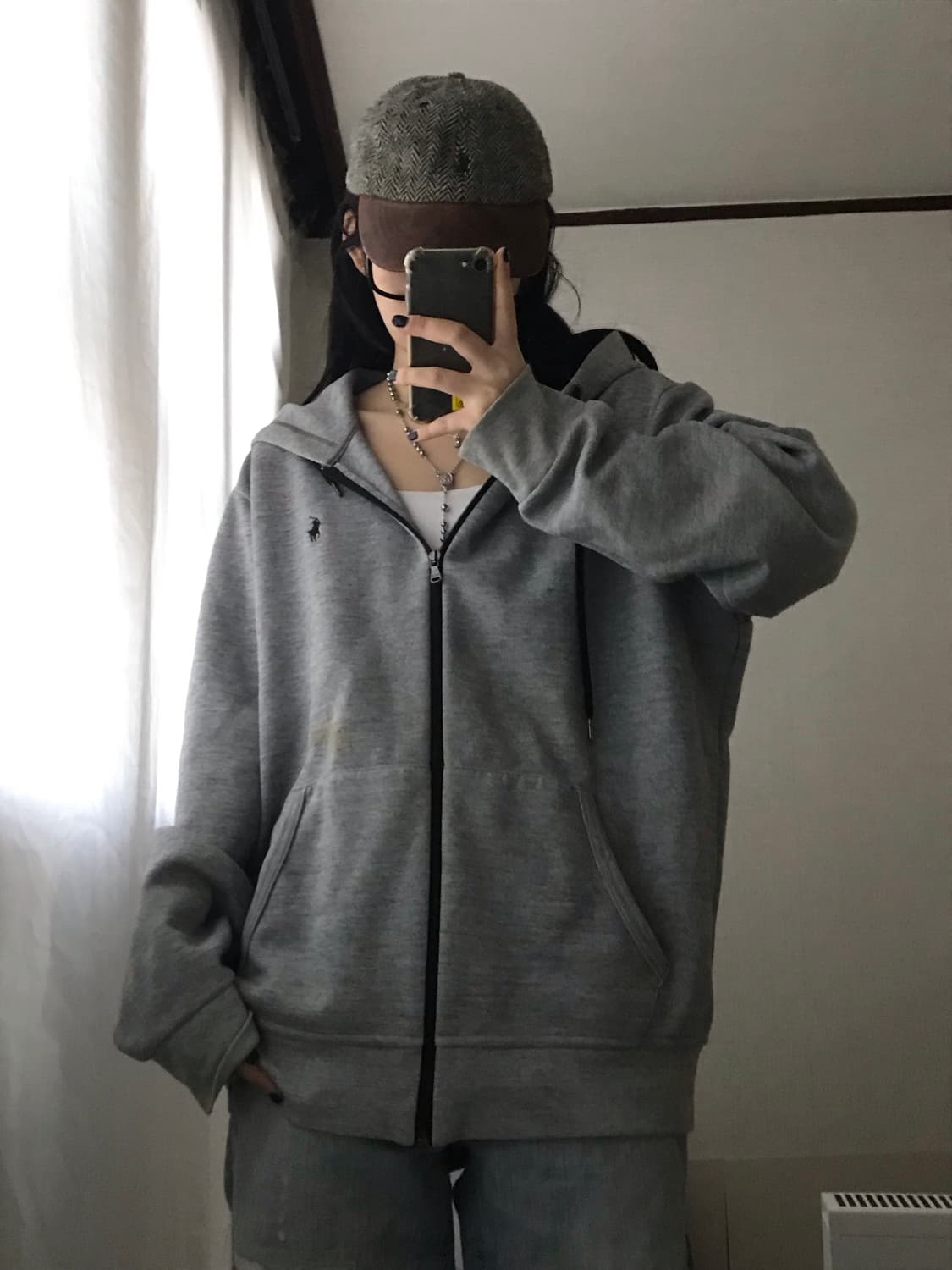 폴로 그레이 오버핏 후드집업 상품이미지3