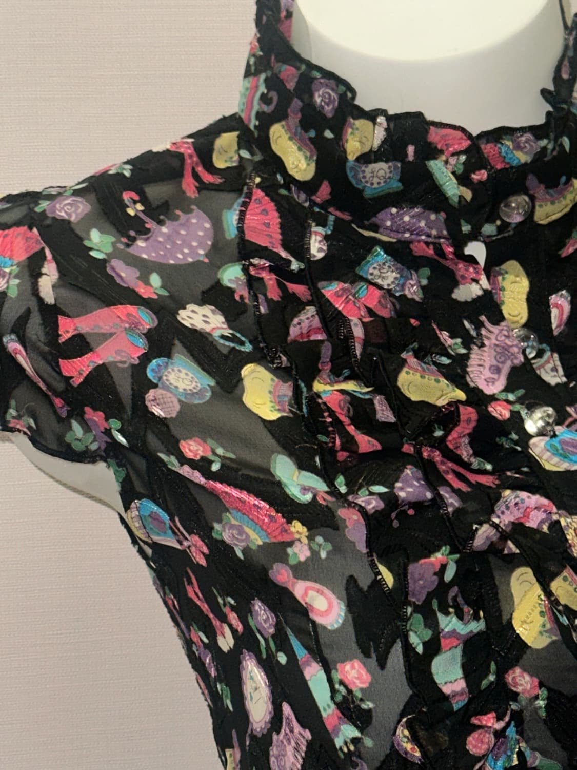 빈티지 패턴 프린팅 셔링 시스루 블라우스 상품이미지2