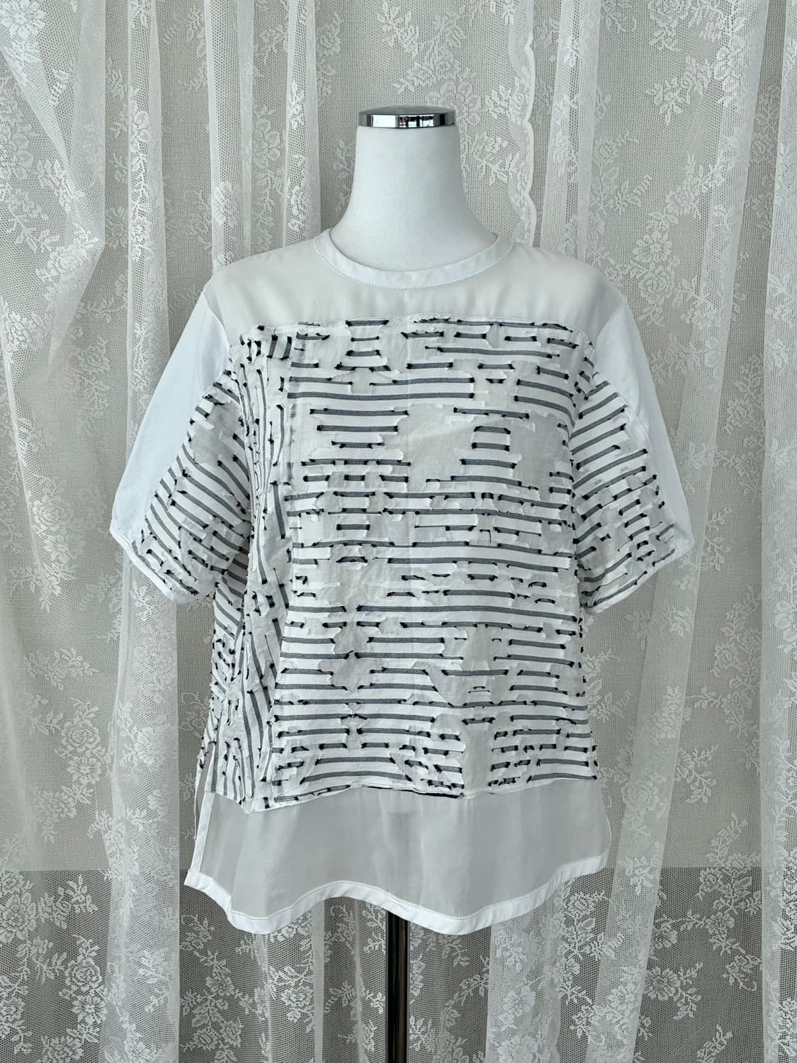 85-95-160) 구호 KUHO 시스루 반팔 블라우스 화이트 상품이미지1