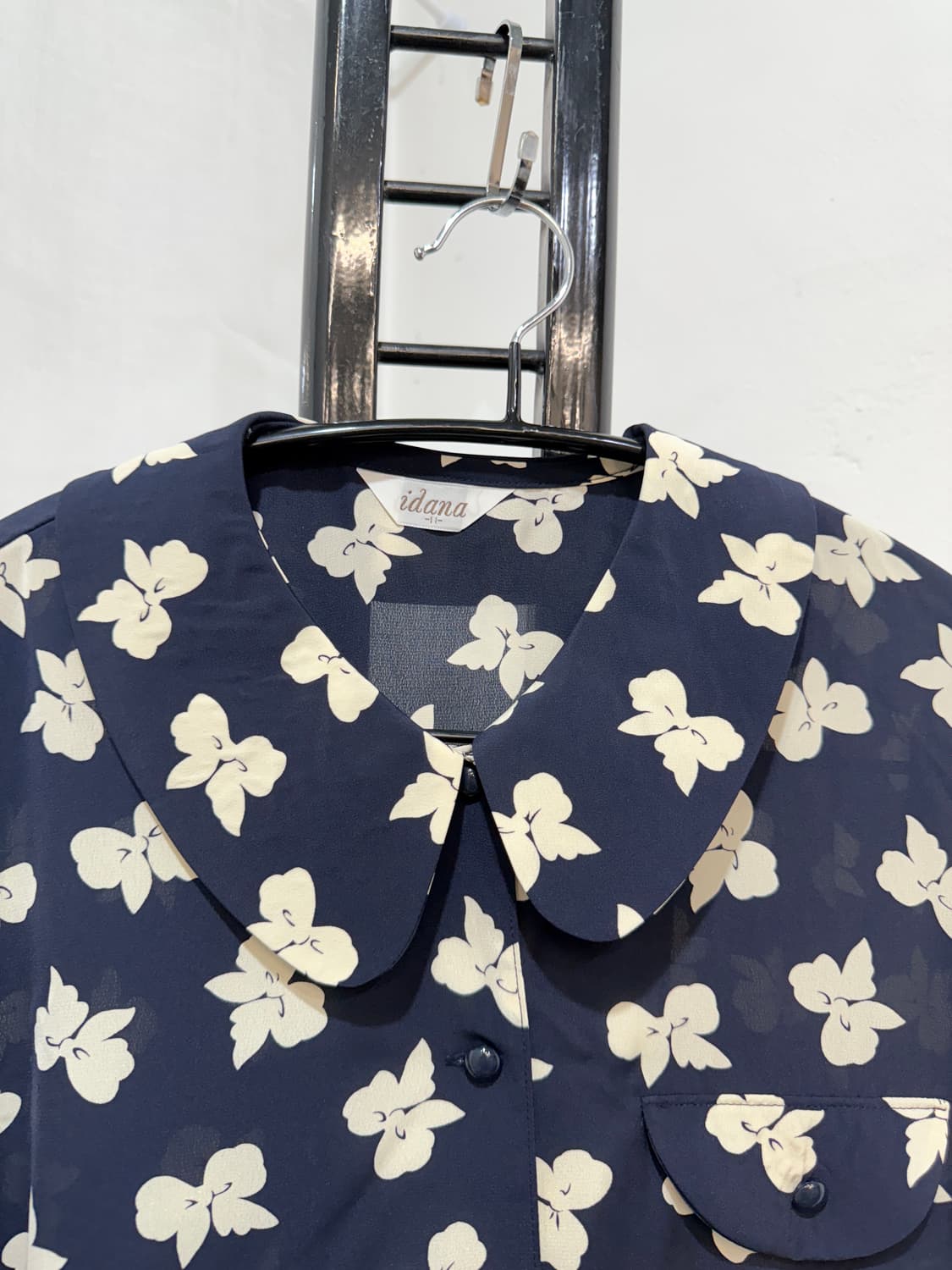 일본빈티지 둥근카라 리본 프린팅 긴팔블라우스 3519 상품이미지2