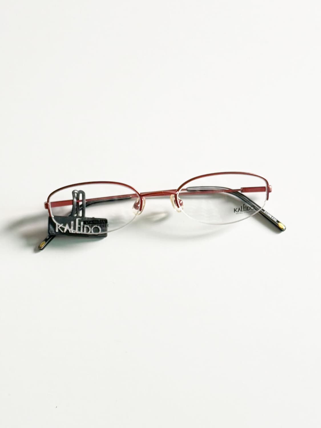 90s KALEIDO 레드 반무테 스퀘어 메탈 빈티지 안경 상품이미지1