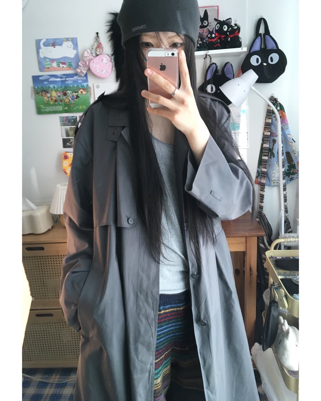 vintage long trench coat charcoal 상품이미지3