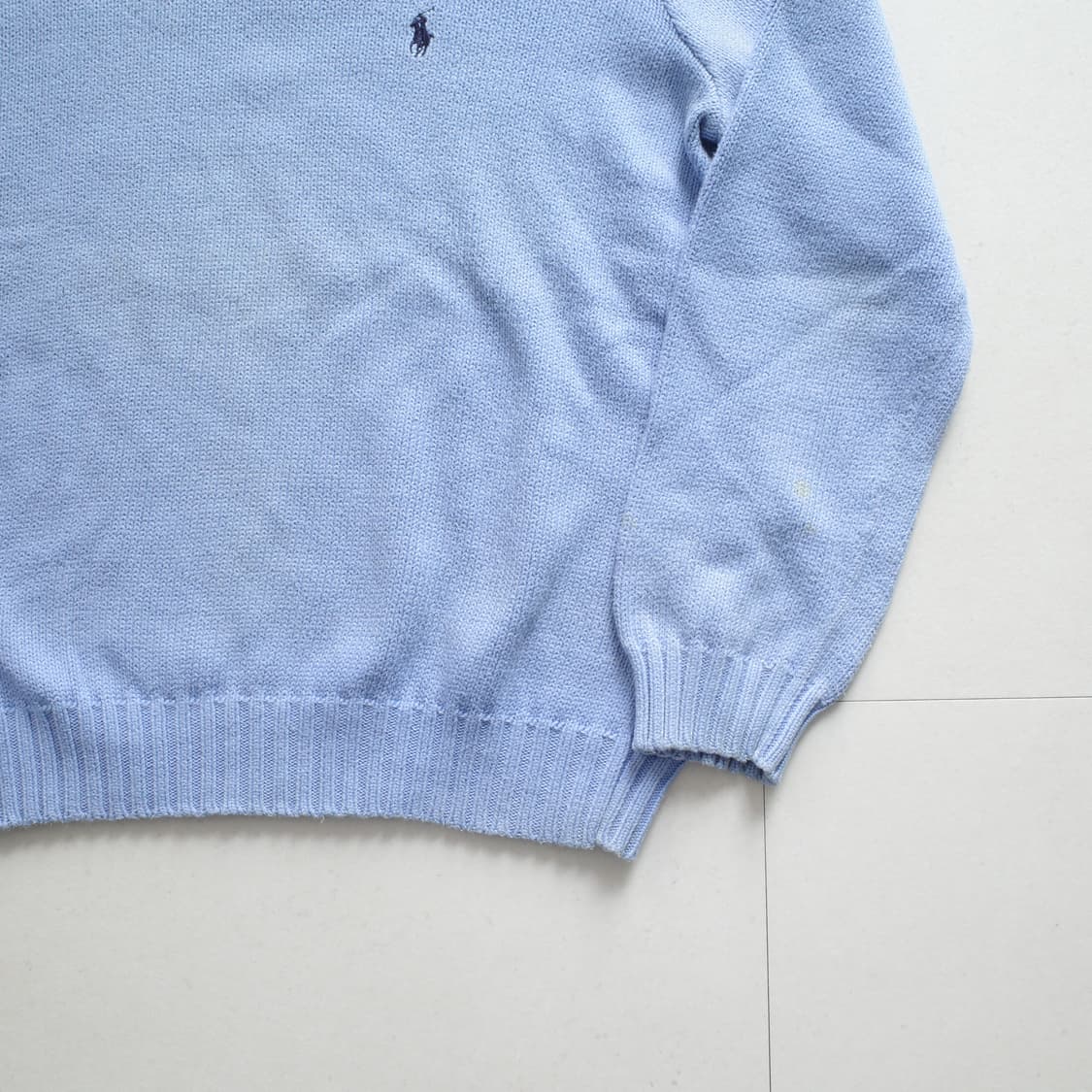 90s 폴로 랄프로렌 정품 코튼 니트 스카이블루 M 상품이미지3