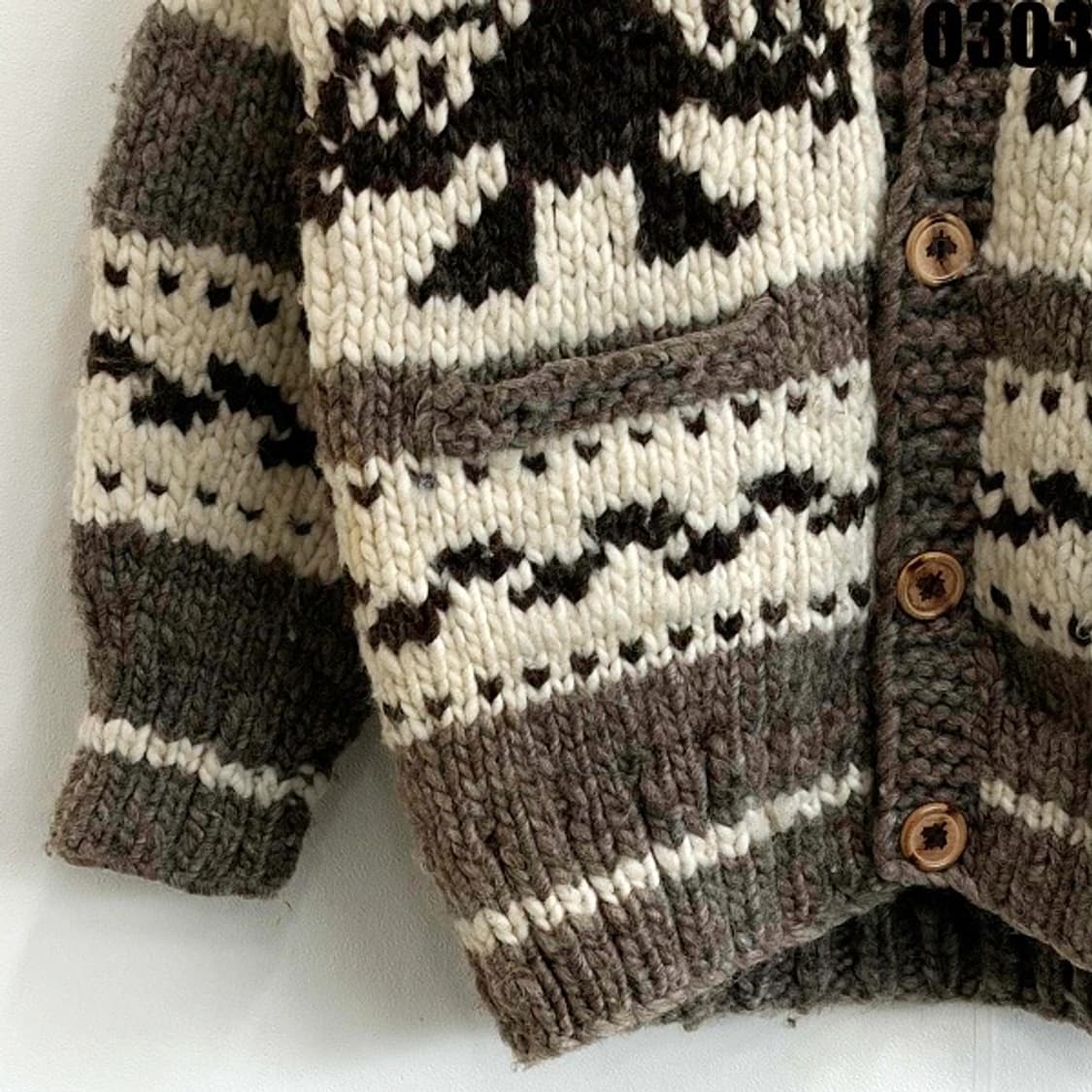 Flyer Hook 캐나다 버진 울 헤비 코위찬 니트 가디건 L 0303 상품이미지4