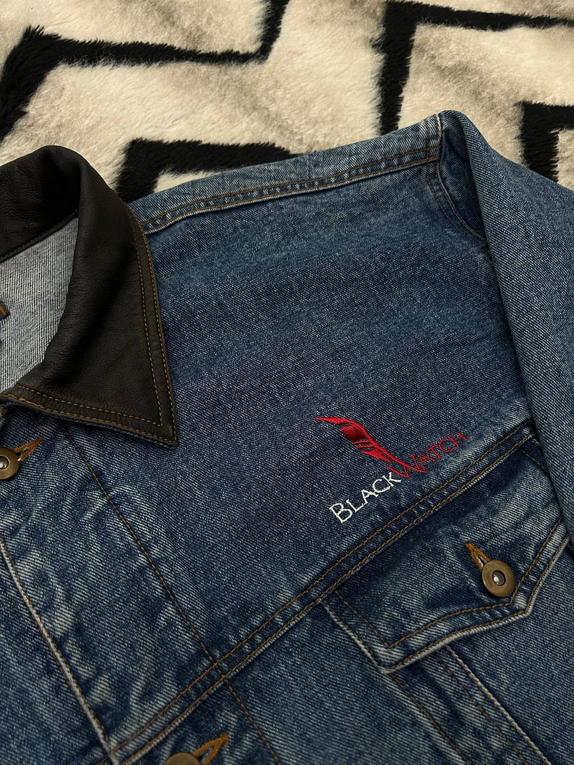 [XL]Oasis 90s USA 가죽카라 데님자켓 상품이미지1