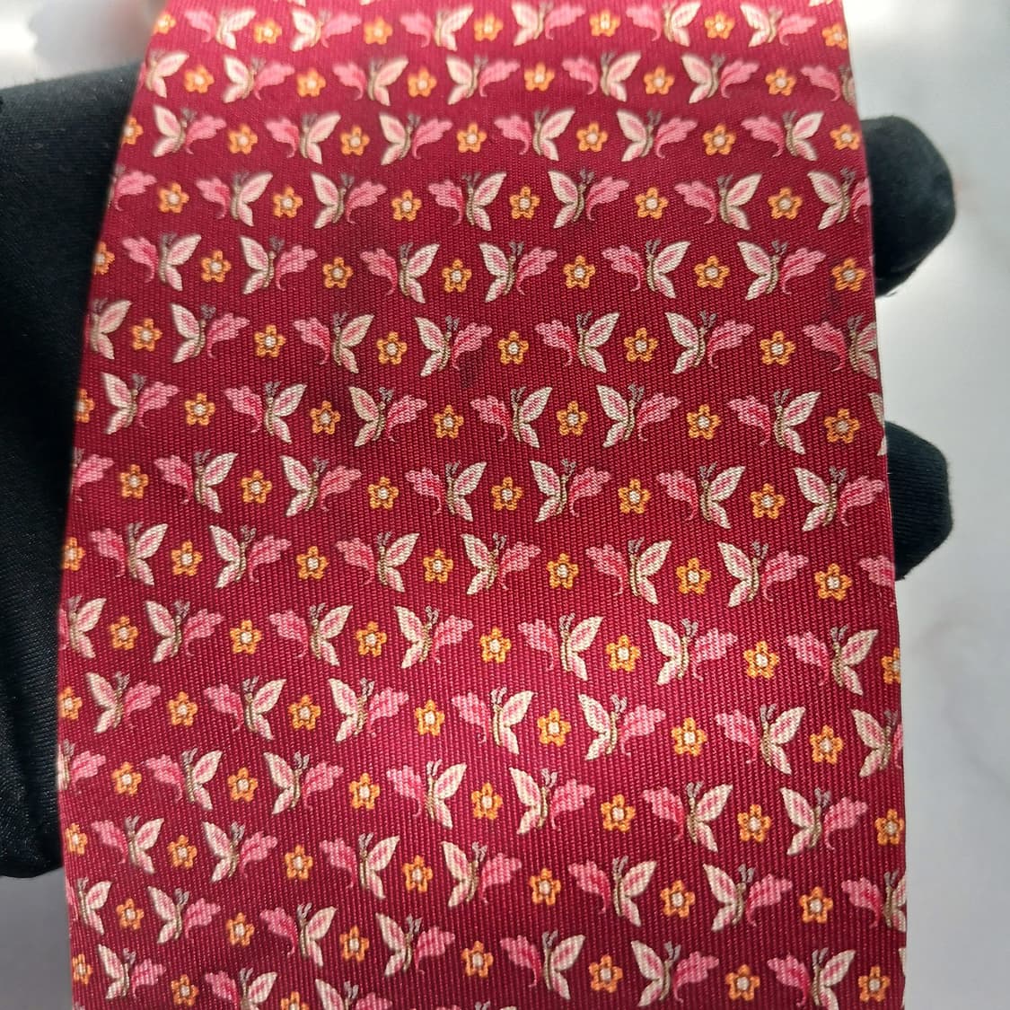 페라가모 실크 레드 나비 패턴 넥타이 8.8cm A+등급 A17978
 상품이미지6