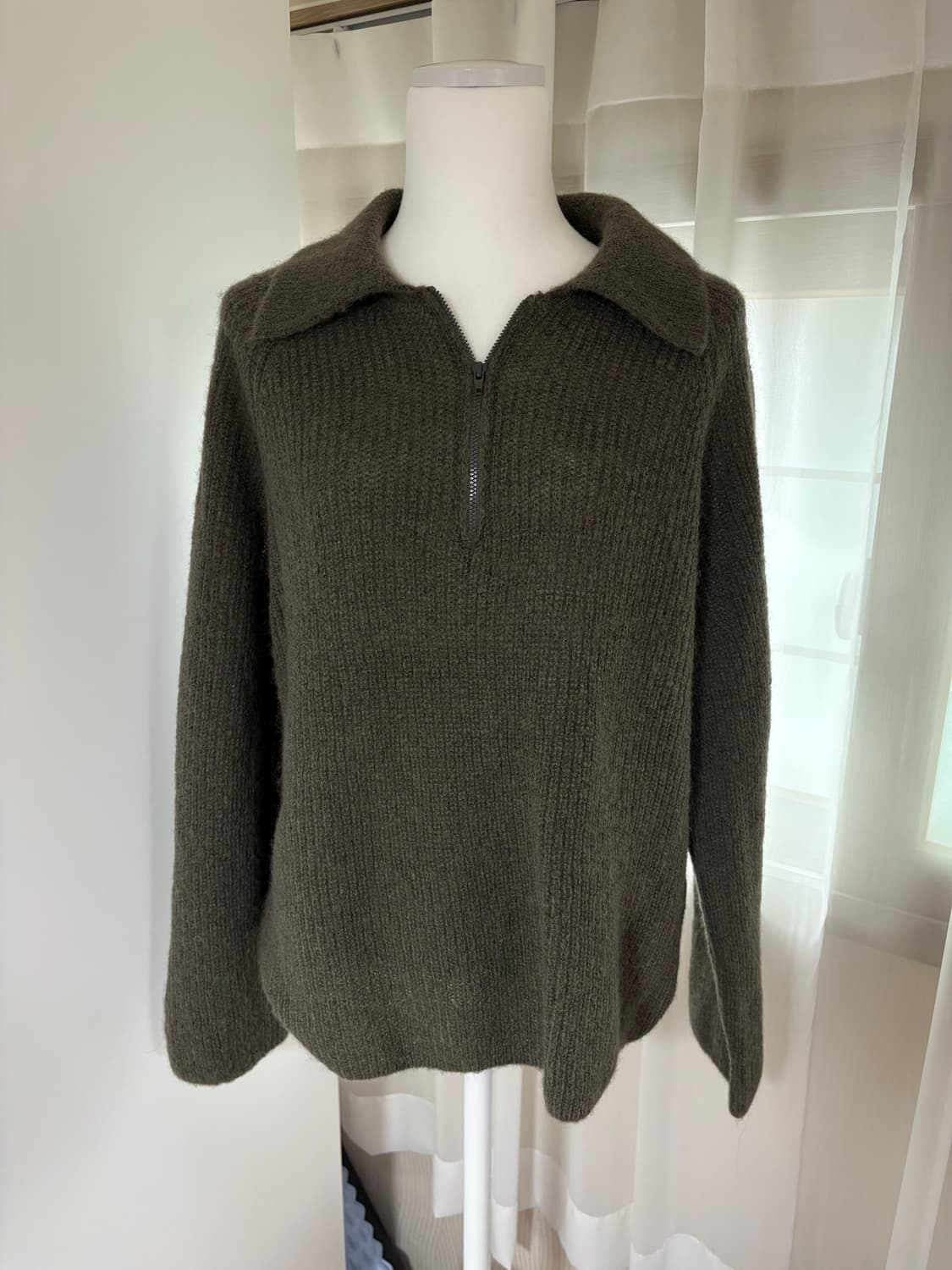 J’aime blanc 여자 카라 집업 울 니트티 (카키) 상품이미지1