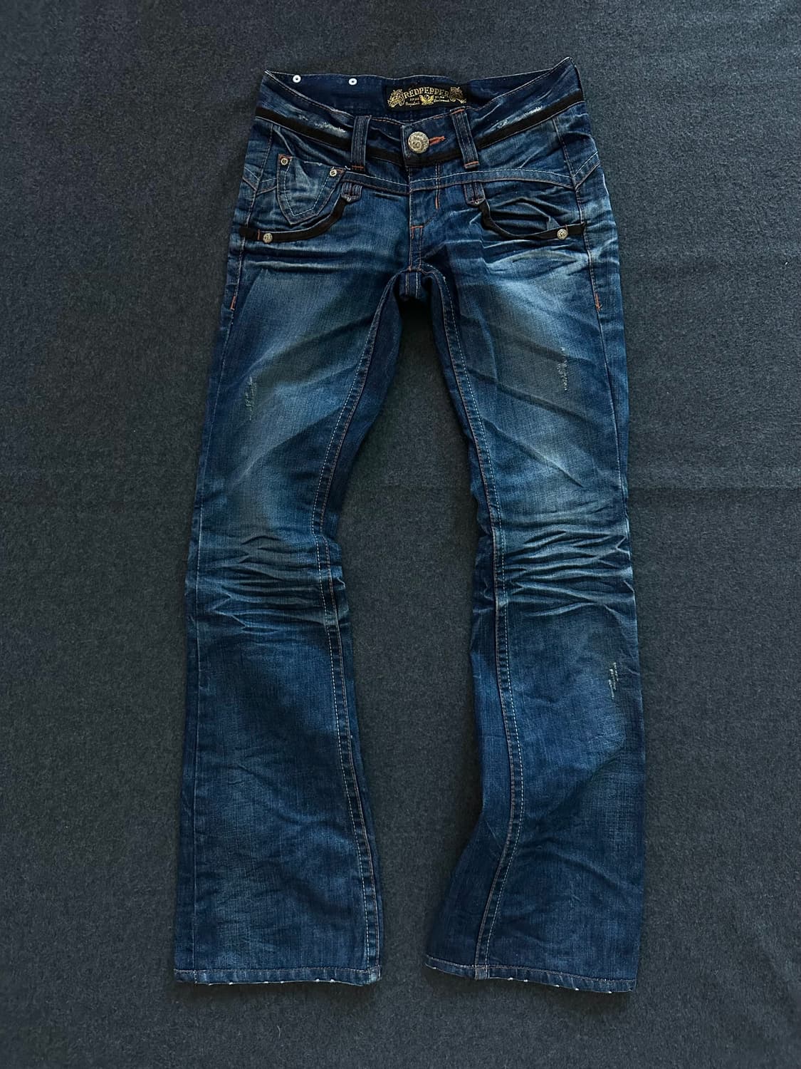 레드페퍼 해골 백패치 로우라이즈 부츠컷 데님팬츠 y2k 펑크 상품이미지2