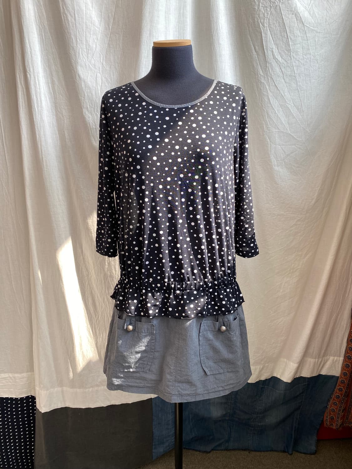 네이비 도트 시스루 원피스(M) 상품이미지1