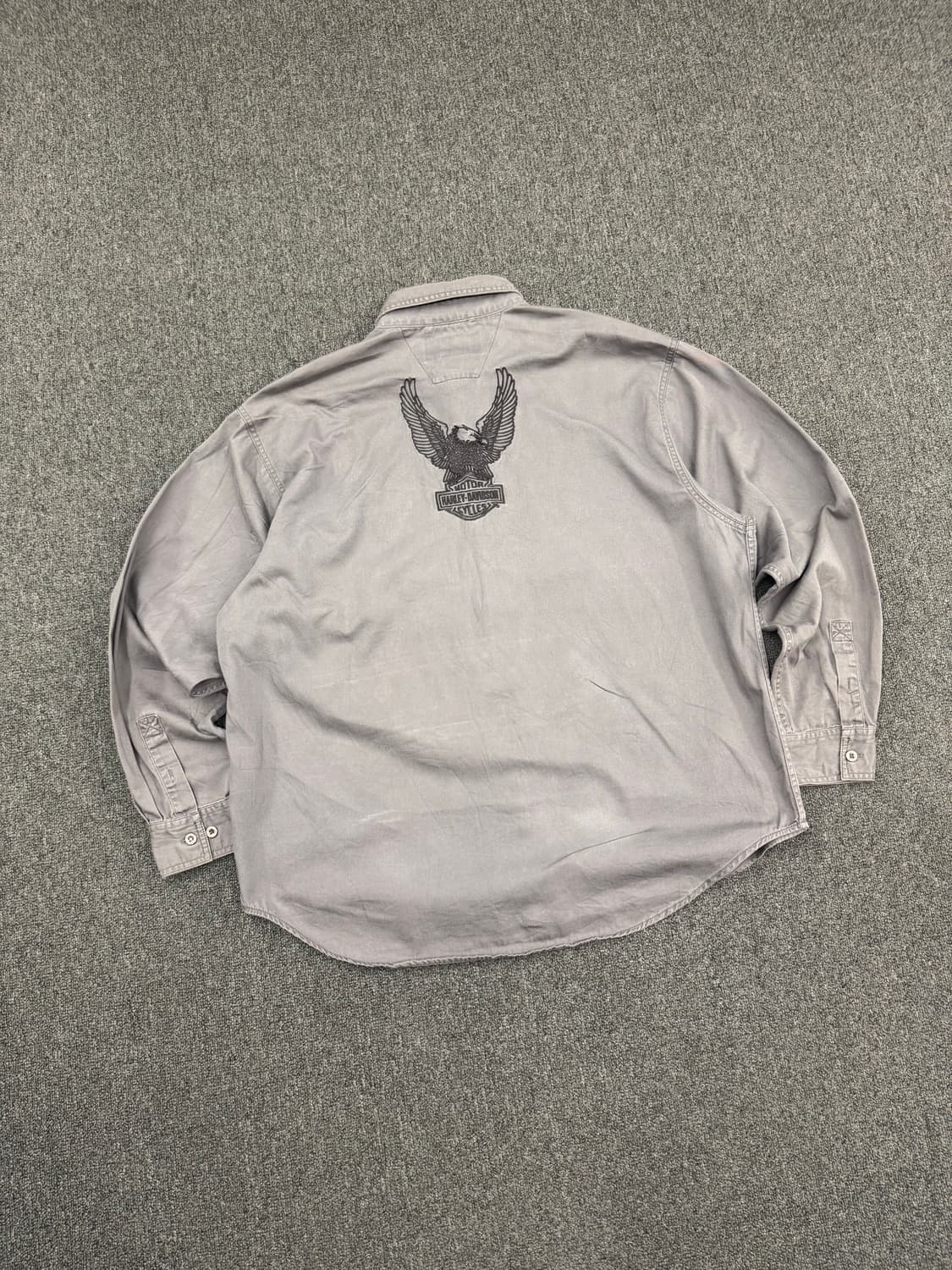 XL)할리데이비슨 빈티지 후면 독수리 자수 그레이 긴팔 셔츠 상품이미지5