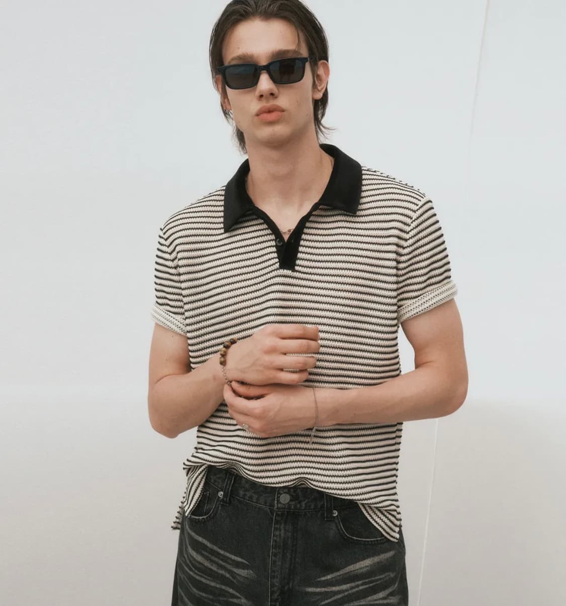 코튼 크로셰 폴로 티셔츠 (블랙아이보리)50사이즈 상품이미지1