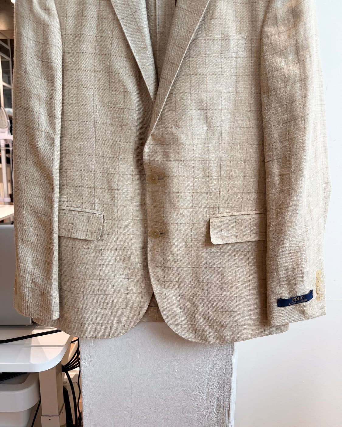 폴로 랄프로렌 베이지 체크 린넨 블레이저 자켓  상품이미지6