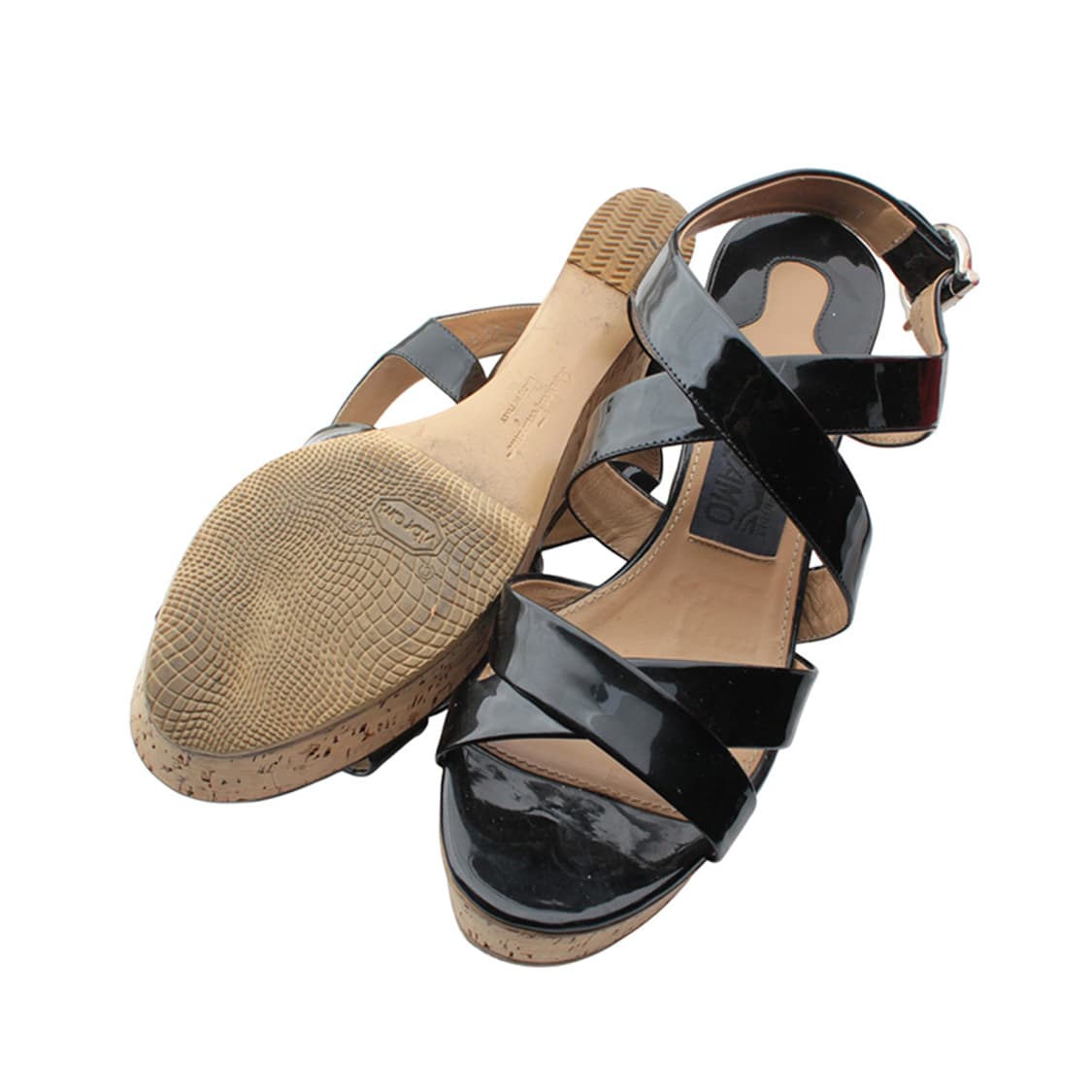 페라가모 블랙 페이턴트 웨지 샌들 6반B 상품이미지3