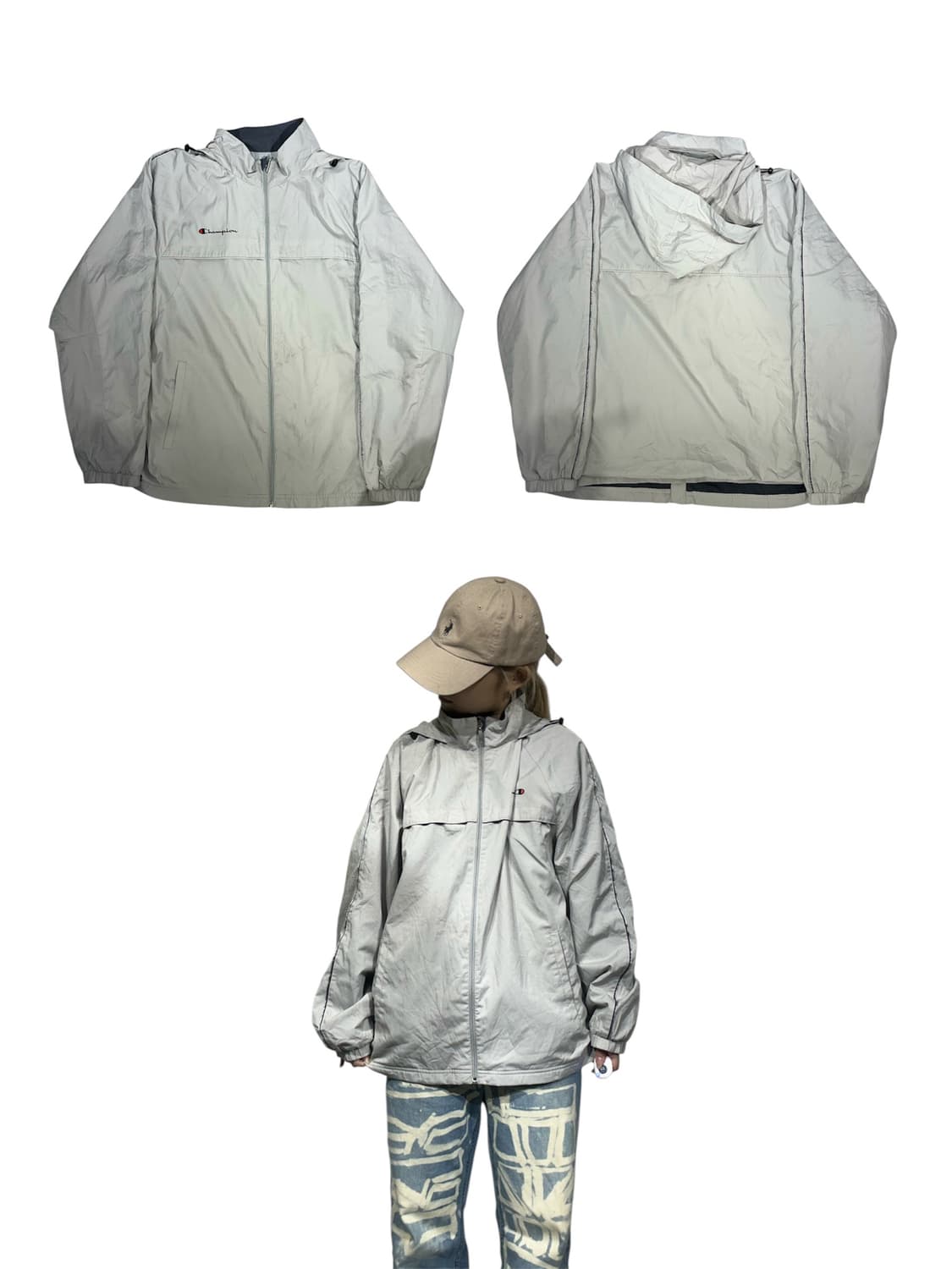 챔피온 라이트 그레이 오버핏 후드 바람막이 자켓 L 상품이미지1