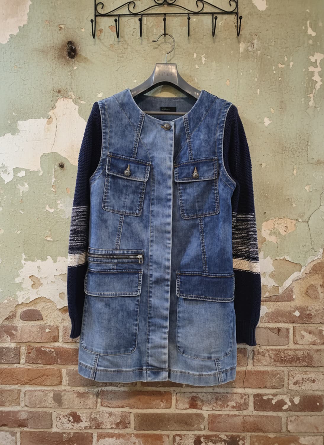 베네통 데님 니트 배색 코트 44 상품이미지1