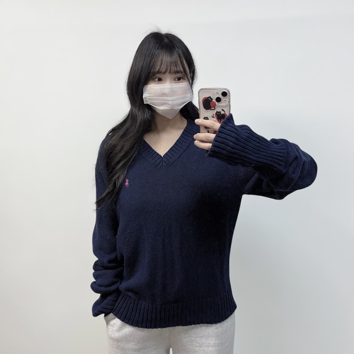 폴로 랄프로렌 포니 로고 브이넥 니트 네이비 상품이미지1