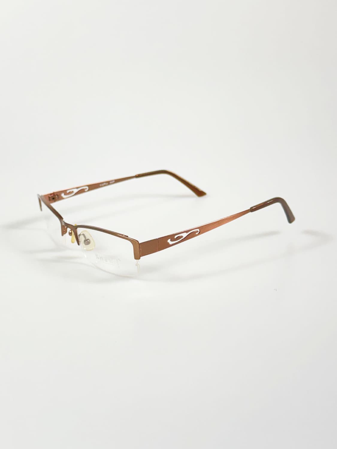 HARU 브라운 반무테 스퀘어 메탈 프레임 빈티지 안경 상품이미지3