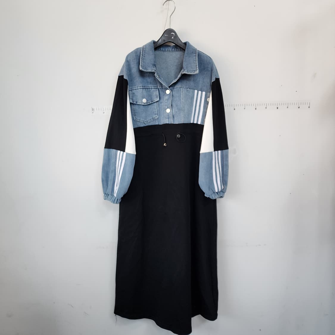 데님 배색 롱 원피스 상품이미지1