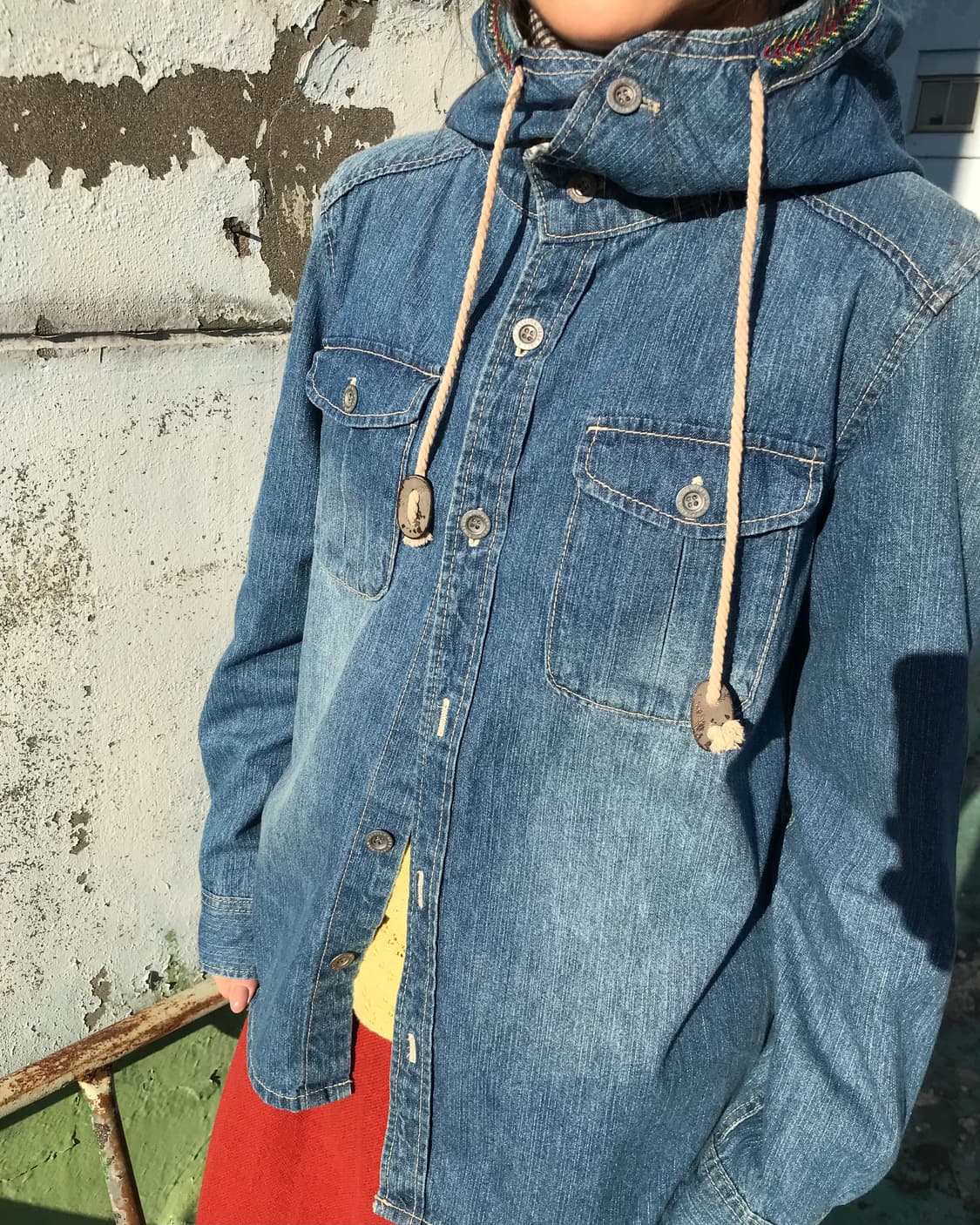 보헤미안  후드 데님 셔츠 상품이미지4