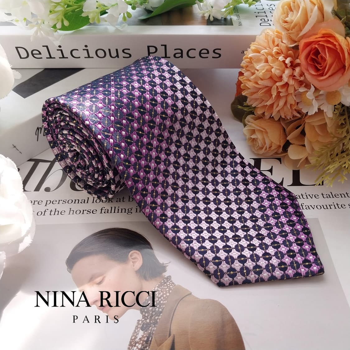 니나리치 실크 퍼플 패턴 넥타이 8.9cm A+등급 K2380 상품이미지2