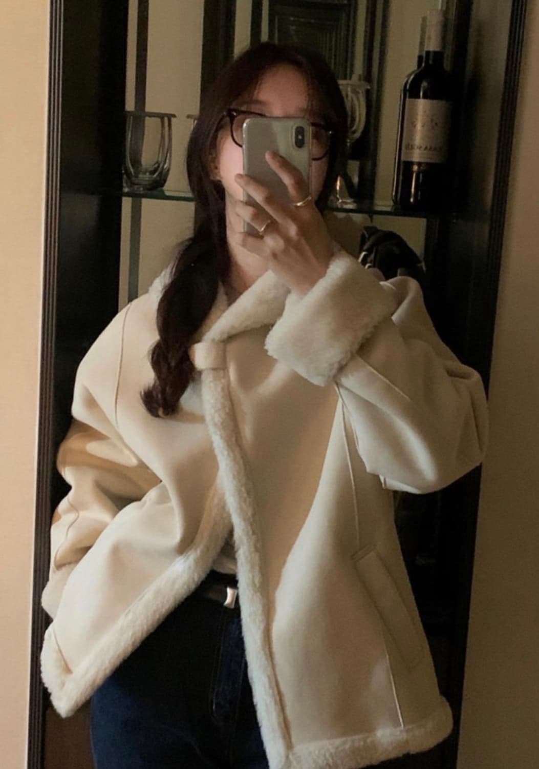 objet 오브제 아이리스 숄 스웨이드 무스탕 아이보리 상품이미지1