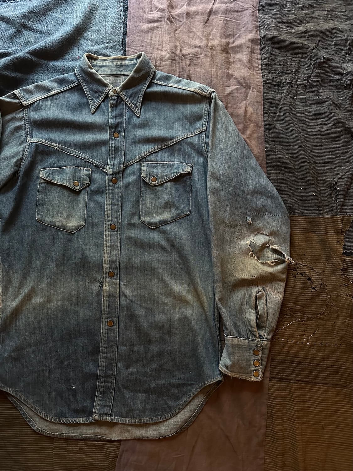 50s USA Sears Denim Western Shirt 상품이미지2