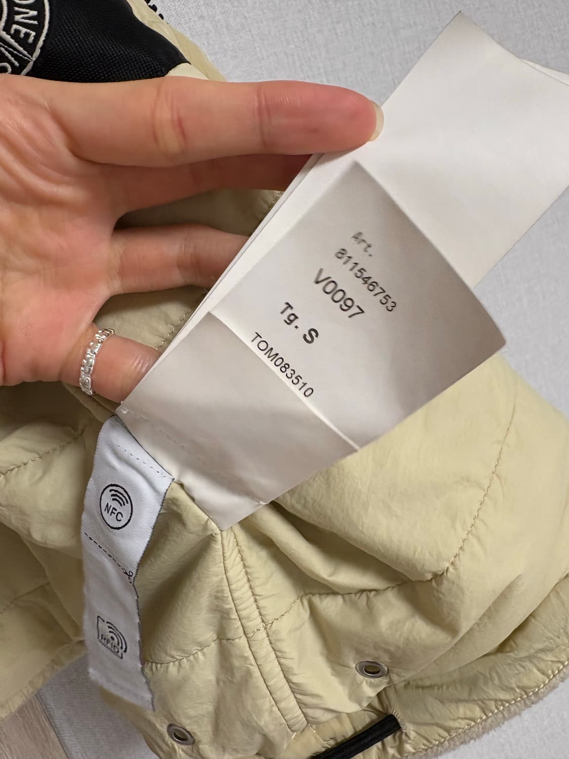 스톤 아일랜드 코튼 파일 나일론-TC 트랙 탑 안티 드롭 오프 화이트 - 상품이미지5