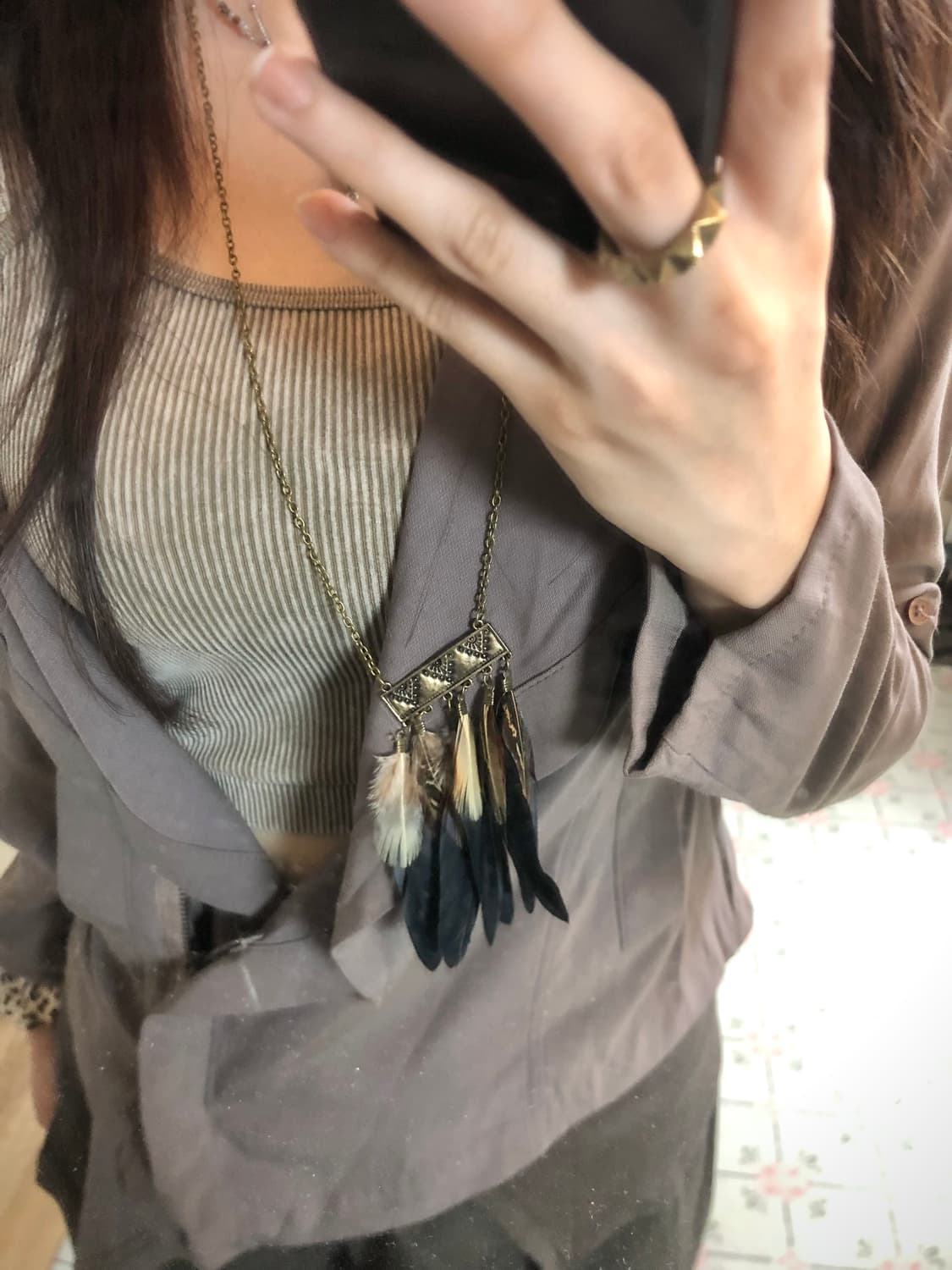 빈티지 깃털 금장 목걸이 vintage necklace 상품이미지4