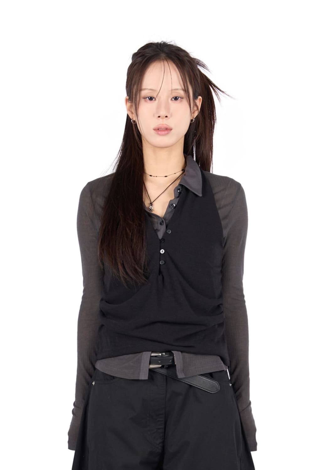 릿킴 버튼 홀터넥 슬리브+뷔스티에 세트 상품이미지1