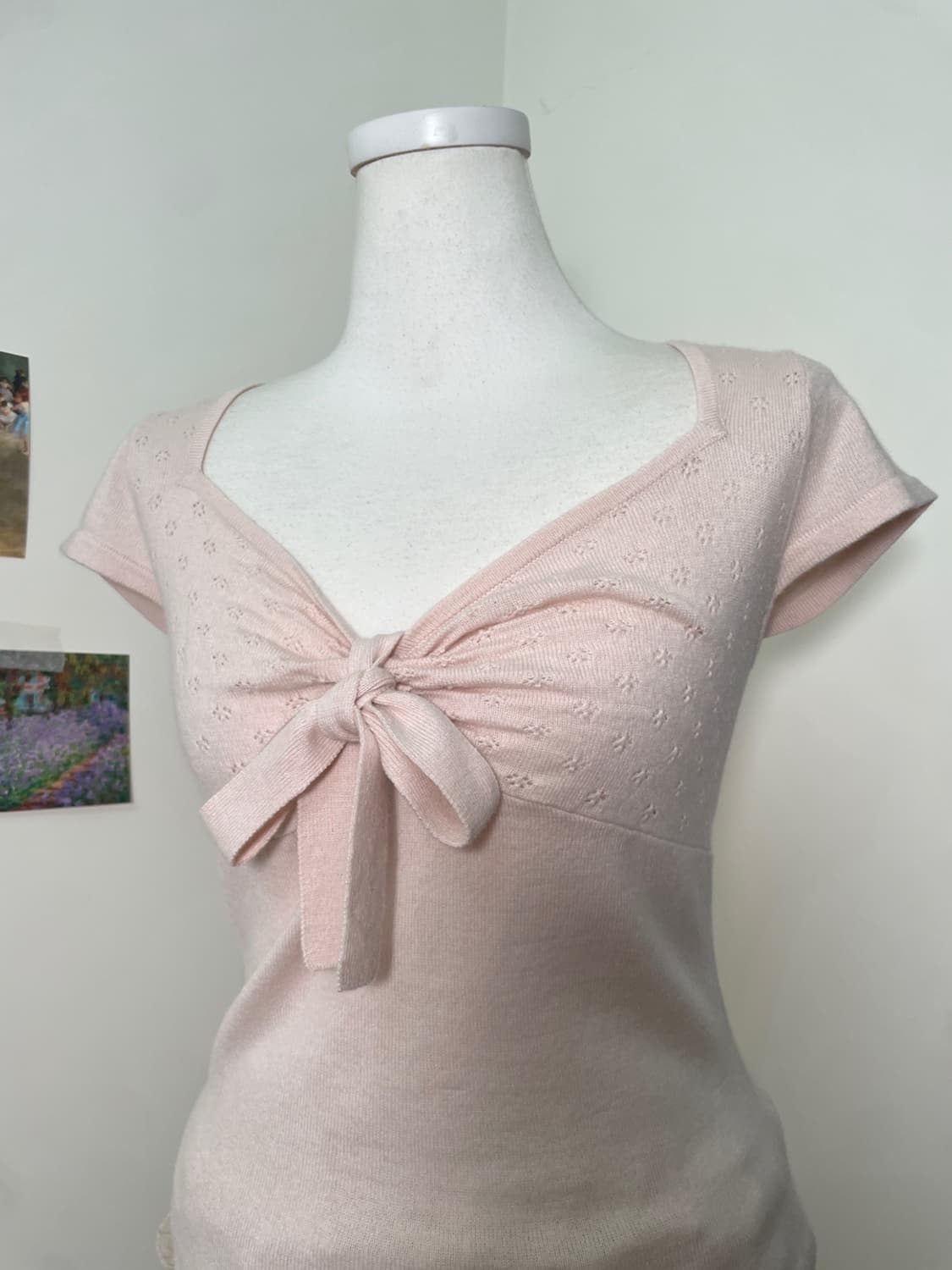 FEROUX milky pink bow crochet knit top 상품이미지7