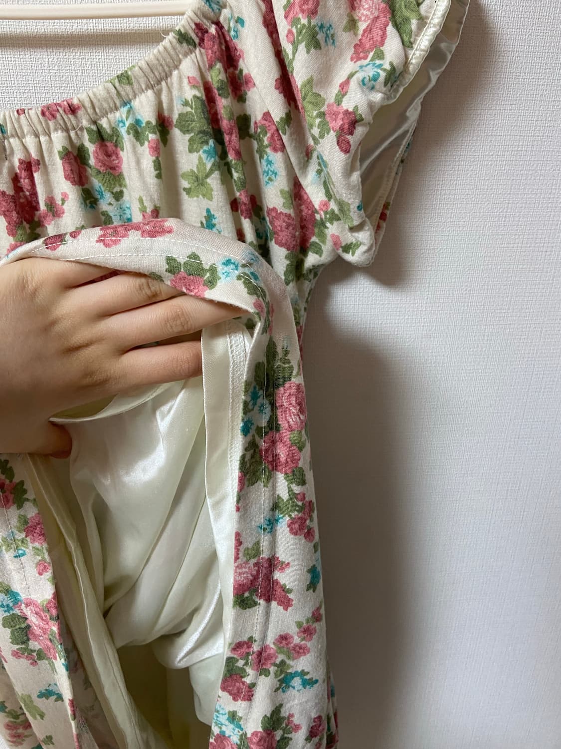 일본 빈티지 모리걸 하구미 잔꽃 셔링 리본 미니나시 원피스 상품이미지4