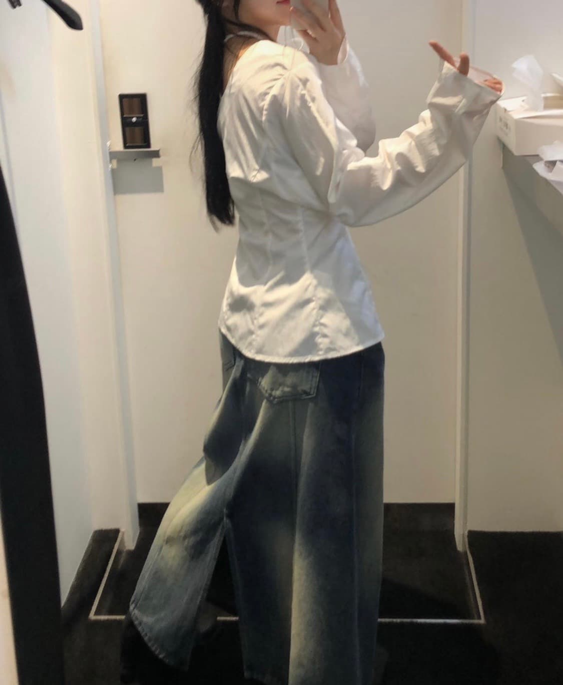 트리밍버드 incision Denim set-up Skirt 데님 스커트 상품이미지1