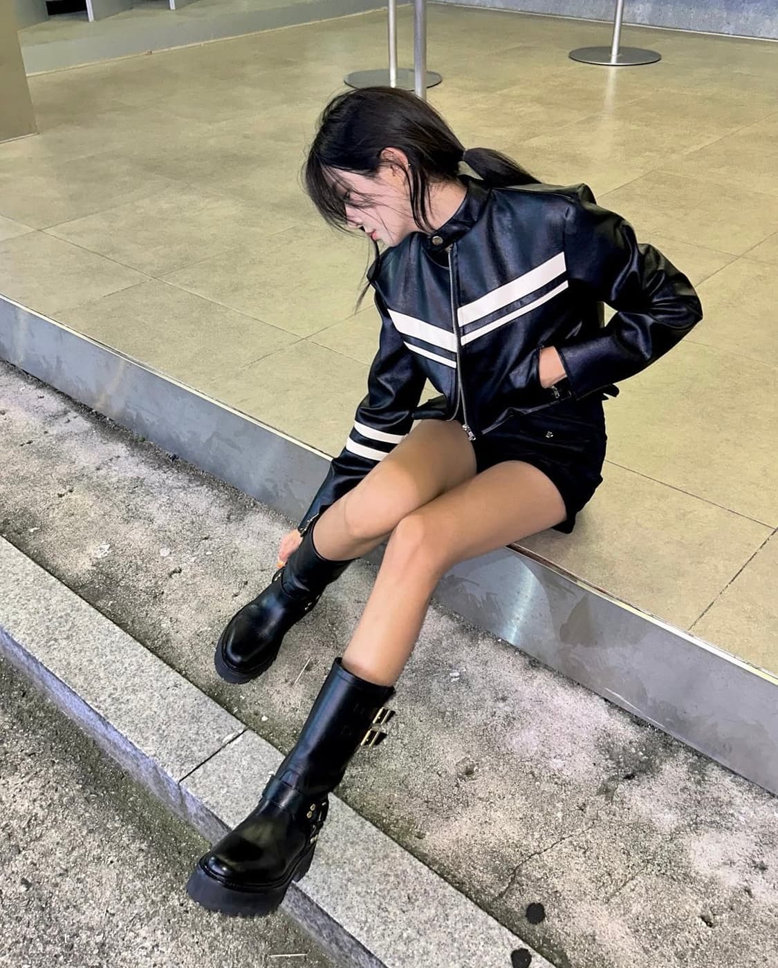 카키포인트 모터 레이싱 레더 자켓 블랙 상품이미지1