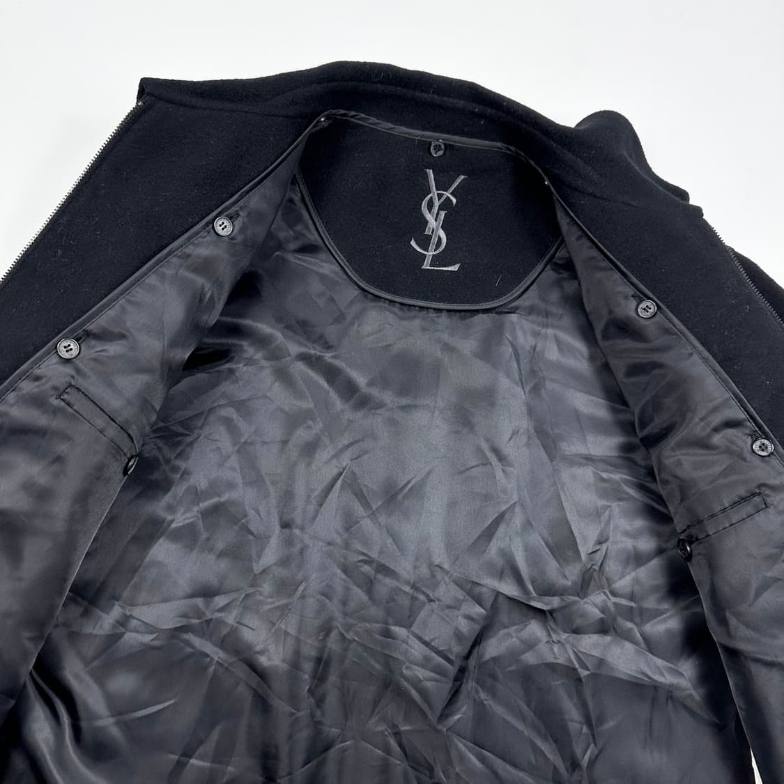 입생로랑 레트로 울 모직 블랙 코트 자켓 (M) 상품이미지6